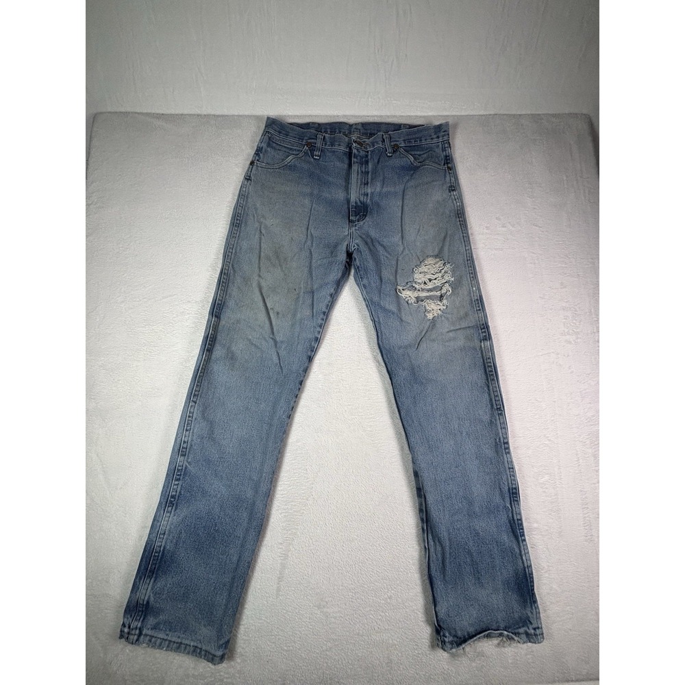 Wrangler 36x34 13MWZ Blue Denim Jeans Cowboy Cut Light Wash Straight Leg Men's